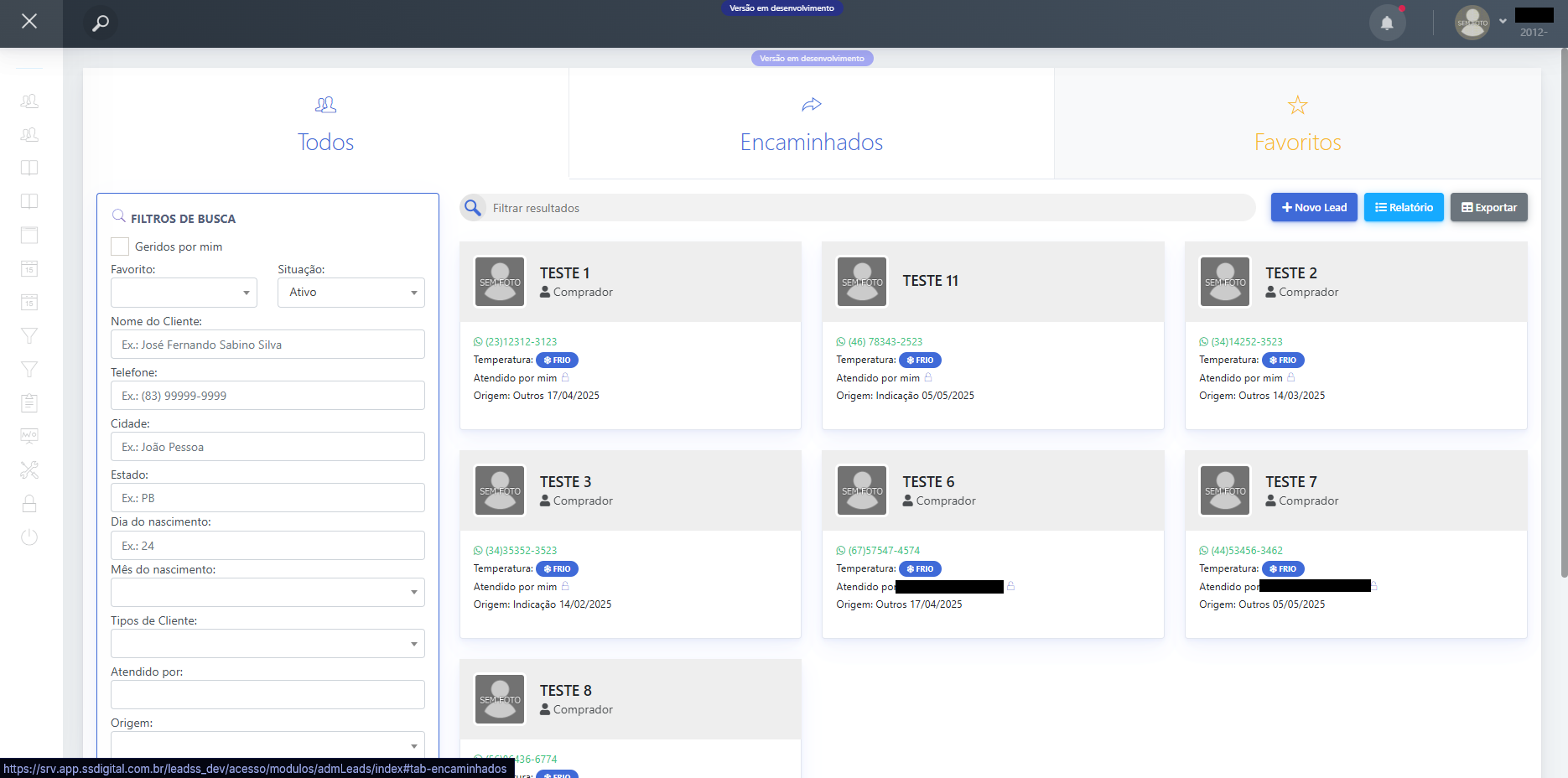 Tela de Leads do LeadSS